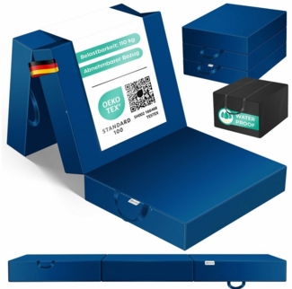 KESSER® Klappmatratze Gästematratze 3-fach Faltmatratze faltbar zum Sitzhocker | Schaumstoff 25kg/m³ extra dick 15cm atmungsaktiv waschbar abnehmbarer Bezug | Matratze inkl. Camping Tragetasche Navyblau, 90 x 195 x 15 cm