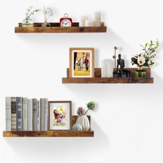 BlingBin Wandregal 3 Stück Schweberegale für die Wand,Hängeregal Holz, Bilderleiste Regal, 1er Set 3-tlg, 40cm Wandboard für Bilderrahmen und Dekorationen