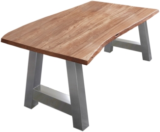 Vollholz Esstisch »Athen« im Landhausstil Baumkante Akazie Natur 120x80 silber 525018