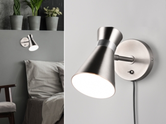 LED Wandstrahler Retro Silber mit Schalter & Stecker, Breite 12cm