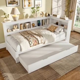 Ulife Daybett Schlafsofa, Tagesbett mit Steckdose und 2 USB-Anschlüssen, Kinderbett Jugendbett mit ausziehbarem Bett, 90x200/90x190 cm