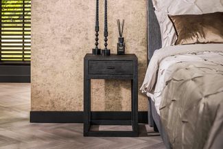 KAWOLA Nachttisch GUNAR Beistelltisch Mangoholz schwarz 1 Schublade 50 x 35 x 35 cm