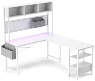 Dowinx Eckschreibtisch L-förmige Schreibtisch, LED Gaming Tisch mit Stecktafel und Stauraum, Computertisch,Büro-Eckschreibtisch,mit 2 USB-Anschlüssen