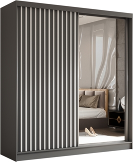 AX LIVING Cabinio Kleiderschrank Grau Weiß mit Spiegel 200 cm Breite