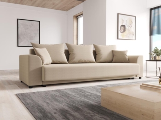 Vente-unique - Sofa 3-Sitzer mit Schlaffunktion - Stoff - Beige - NESSARO