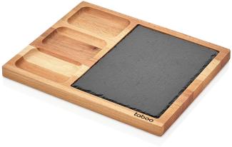 Schäfer Bambus Holz Servierplatte 30 x 25 x 1,8 cm mit 3 Fächern Brett Steakteller Steakbrett Frühstücksbrett