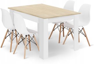 Valora Rechteck-Tischset 120x80 Sonoma-Eiche + 4 OSAKA weiße Stühle