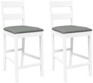 vidaXL Barhocker mit Kissen 2 Stk. Weiß Massivholz Gummibaum 4102559