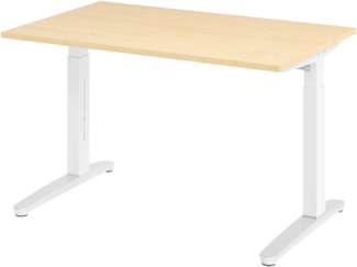 bümö manuell höhenverstellbarer Schreibtisch 120x80 in Ahorn, Gestell in weiß/alu - PC Tisch höhenverstellbar & klein, höhenverstellbarer Tisch Büro, kleiner Computertisch verstellbar, X12-3-WC