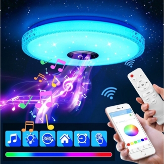 WILGOON Deckenleuchte 60W LED Deckenlampe RGB Dimmbar Bluetooth Lautsprecher Fernbedienung, LED fest integriert, Tageslichtweiß, RGB, Ø40cm,256 RGB Farbwechsel für Schlafzimmer Kinderzimmer Wohnzimmer