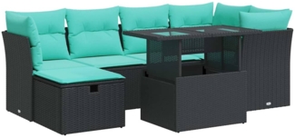 vidaXL 7-tlg. Garten-Sofagarnitur mit Kissen Schwarz Poly Rattan 3327777