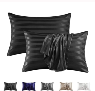 BYSURE Kissenbezug, Kunstseide streifen-Umschlag-Kopfkissenbezug set