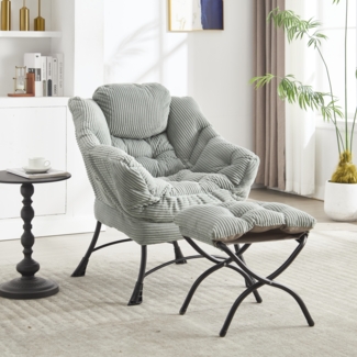 LVHOM Loungesessel Gemütliches Relaxsessel mit Hocker: Sanftes Design,praktische Ergonomie (Extraweiche Polsterung, rutschfeste Schutzfüße, ergonomische Lehne, Seitentasche (Handy), Hocker als Fußbank/Kindersitz, Stahlrahmen bis 180 kg, Sessel: 79x64x9...