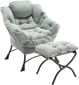 LVHOM Relaxsessel mit Hocker, Armlehnstuhl Fernsehsessel Lesesessel mit Seitentasche, Cord Bezug, bequem gepolstert, bis 180kg belastbar, Hellgrau