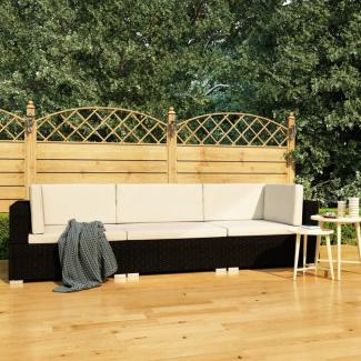 vidaXL 3-tlg. Garten-Sofagarnitur mit Auflagen Poly Rattan Schwarz 47264