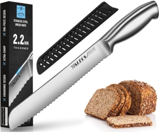 Walfos Brotmesser Edelstahl Wellenschliff Ultrascharf 8-Zoll-Klinge