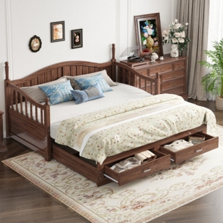 Flieks Daybett, Holzbett Kinderbett mit Ausziehbett 90/180x190cm 2 Schubladen