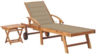vidaXL Sonnenliege mit Tisch und Auflage Massivholz Teak 3063024