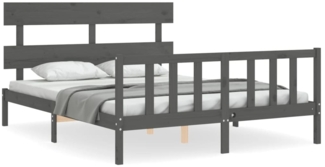 vidaXL Massivholzbett mit Kopfteil Grau 3193278