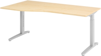 bümö Schreibtisch höhenverstellbar 180x100 cm in Ahorn, Metallgestell in silber - Bürotisch groß, höhenverstellbarer Büroschreibtisch, Computertisch & PC Tisch Büro, X18-3-SS