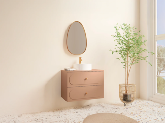 Vente-unique - Badezimmermöbel hängend mit Aufsatzwaschbecken rund - Altrosa - 80 cm - SATOBAL