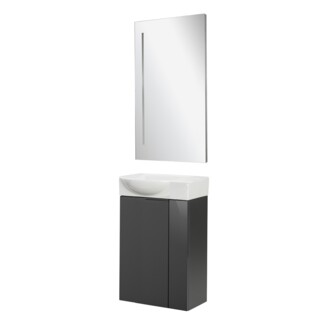 Fackelmann SBC LUNA Gäste WC Set 3-teilig 45 cm, Anthrazit, Keramik rechts + LED Spiegel