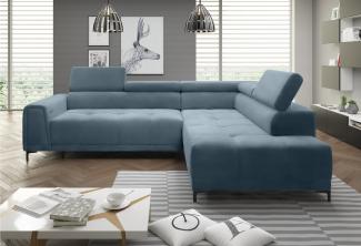 Stylefy Volter Ecksofa Strukturstoff Pastellblau Rechts