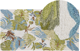 Teppich Wolle mehrfarbig 80 x 150 cm Blattmuster Kurzflor KINIK