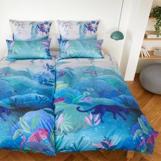 elegante Mako-Satin Bettwäsche Fairytale türkis-grün | 155x220 cm + 80x80 cm