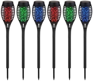 6er Set RGB LED Solar-Steckleuchte, Feuer-Effekt, H 50,5 cm