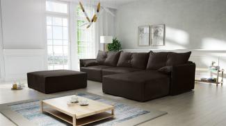 Ecksofa mit Schlaffunktion HUNTER in Royal Dunkelbraun Ottomane Rechts inkl. Hocker