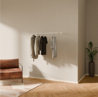 pamo. design Kleiderstange FINN Kleiderständer Garderobenstange für Jacken, Mäntel & Kleidung (Set, 1), weiße Kleiderstange zur Wandmontage im industrial Design