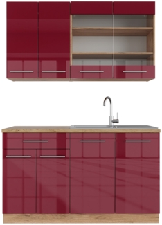 Singleküche Fame-Line Bordeaux Hochglanz/Goldkraft Eiche 140 cm ohne Arbeitsplatte Vicco