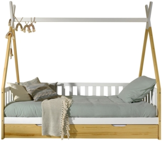 Zeltbett Karyn 6 206x96x185 Kinderbett Massivholz Weiß/natur