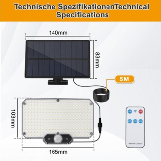 Clanmacy LED Solarleuchte 234 LED Solar Wandleuchte mit Bewegungsmelder Außen Treppen IP65, weißes Licht