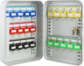 HMF Schlüsselkasten Schlüsselkasten abschließbar Schlüsselschrank (inkl. Schlüsselanhänger), mit verstellbaren Hakenleisten, 25 x 17 x 7,5 cm, Lichtgrau