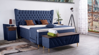Meisterbetten Boxspringbett Quin 100x200 in MS-Blue, Matratzenbezug Optiflex, Ergoflex-Topper