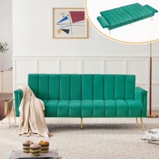 Merax Modernes Design, Samtstoff, klappbares Schlafsofa, Schlafsofa mit Hilfsfüßen, Schlafsofa mit Schlaffunktion, geeignet für Wohnzimmer, Schlafzimmer, Grün