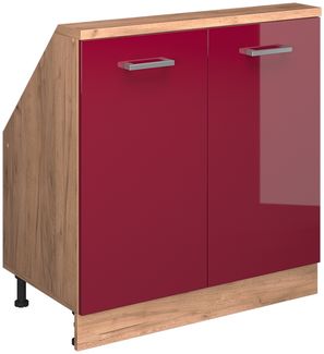 Küchenschrank für Dachschrägen R-Line Rot Hochglanz 80 cm mit 2 Türen Vicco