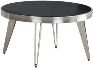 Couchtisch Glas Metall 60 x 60 x 33 cm Sofatisch Silber, Design Wohnzimmertisch Rund, Kleiner Kaffeetisch Modern, Beistelltisch Anstelltisch Wohnzimmer