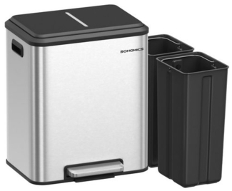 Songmics Mülleimer, Küche, Mülltrennsystem 2 x 15 L, 2 Fächer für Recycling und Restmüll