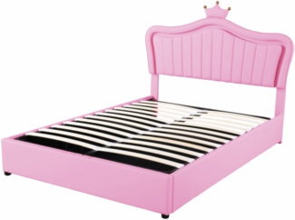 ComfortXL Kinderbett mit LED-Leuchten-O2936, Massivholz, Rosa, 204x127x127cm