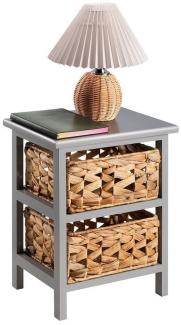 CARO-Möbel Nachtkommode ARBO, Nachttisch Nachtkommode Beistelltisch grau Paulownia Holz mit 2 Körben
