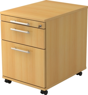 bümö Rollcontainer mit Hängeregistratur, Container abschließbar aus Holz in Buche - Rollwagen für's Büro mit Hängeregister als Schreibtisch Unterschrank od. Bürocontainer m. Relinggriffe, AC20-6-6-RE