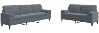 vidaXL 2-tlg. Sofagarnitur mit Kissen und Nackenrollen Dunkelgrau Samt 3278492
