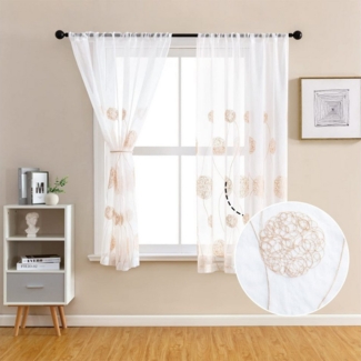 BYSURE Gardine, Stangendurchzug (2 St), transparent, Voile, Bestickt Ösenvorhang