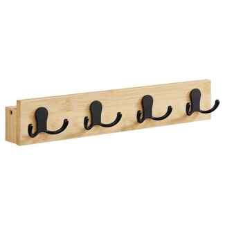 Songmics Wandgarderobe, Wandregal, 4 Doppelhaken aus Metall, platzsparend für Flur, Wohnzimmer, Schlafzimmer, belastbar bis 16 kg, naturbeige LCRDE006N01