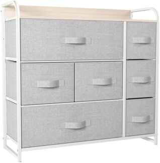 YITAHOME kommode mit Schubladen, Schrank mit 7 Schubladen aus Stoff, Aufbewahrungskommode Modernen Stil für Schlafzimmer, Wohnzimmer,Flur, Hellgrau Aufbewahrungsschrank