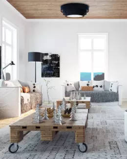 BPS Koncept 050-2EP-044 Deckenleuchte TRINITY 2xE27 60W Velours auf PVC-Kunststoff dunkelblau, gold, weiß H:23cm Ø60cm dimmbar