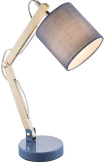 Tischlampe, Textil blau, Holz, verstellbar, H 44 cm, MATTIS